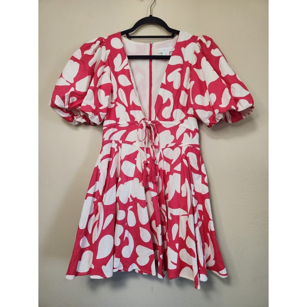 HOUSE OF HARLOW 1960 Pink & White Puff Sleeve Mini Pink & White Dress Size 6